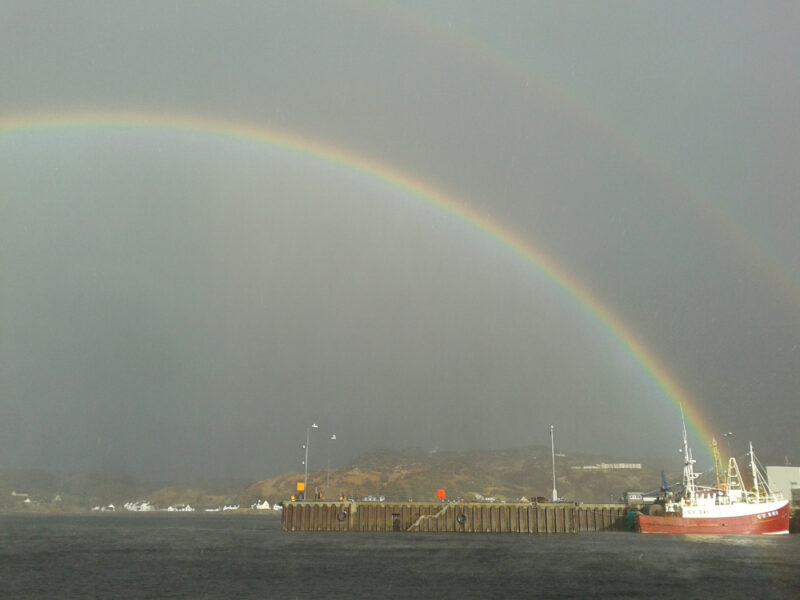 rainbow in Lochinver harbour